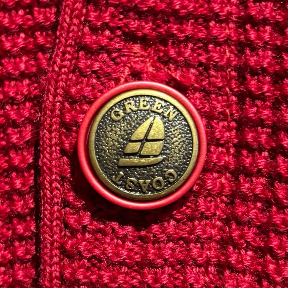 Green Coast Yachting Made In Italy Cable Merino Knit Cardigan Red Sweater Large - Picture 7 of 12